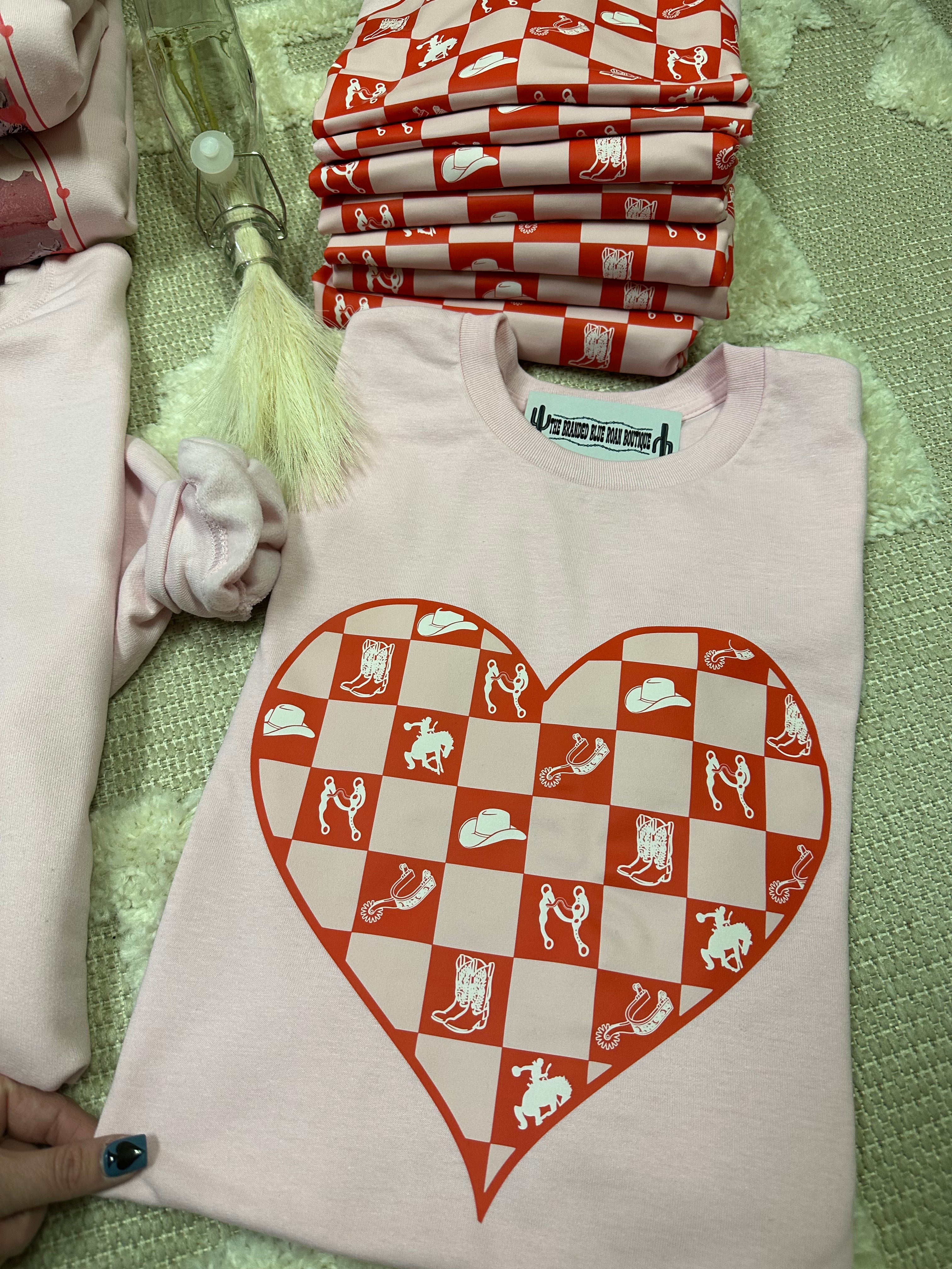 Western Checkered Heart Valentines Graphic