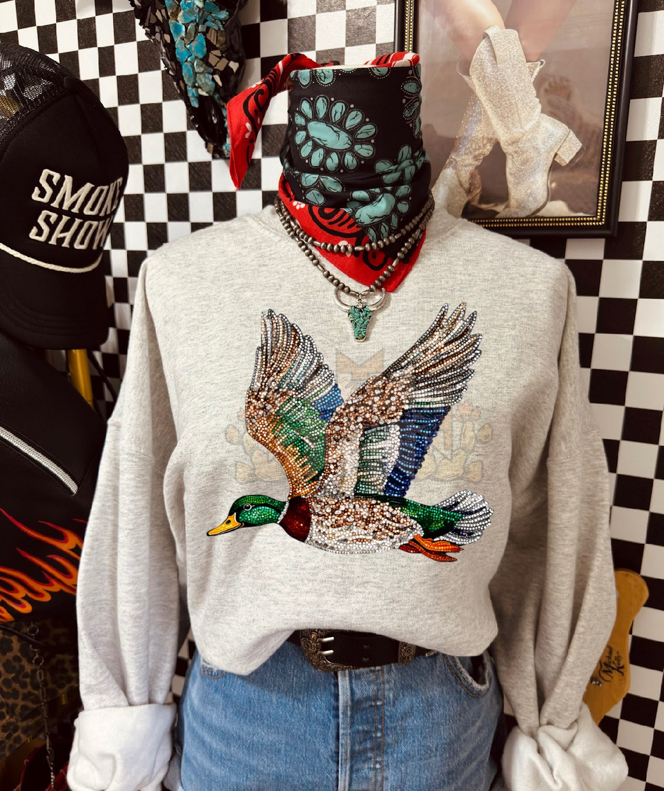 Rhinestone Mallard Graphic - Ash