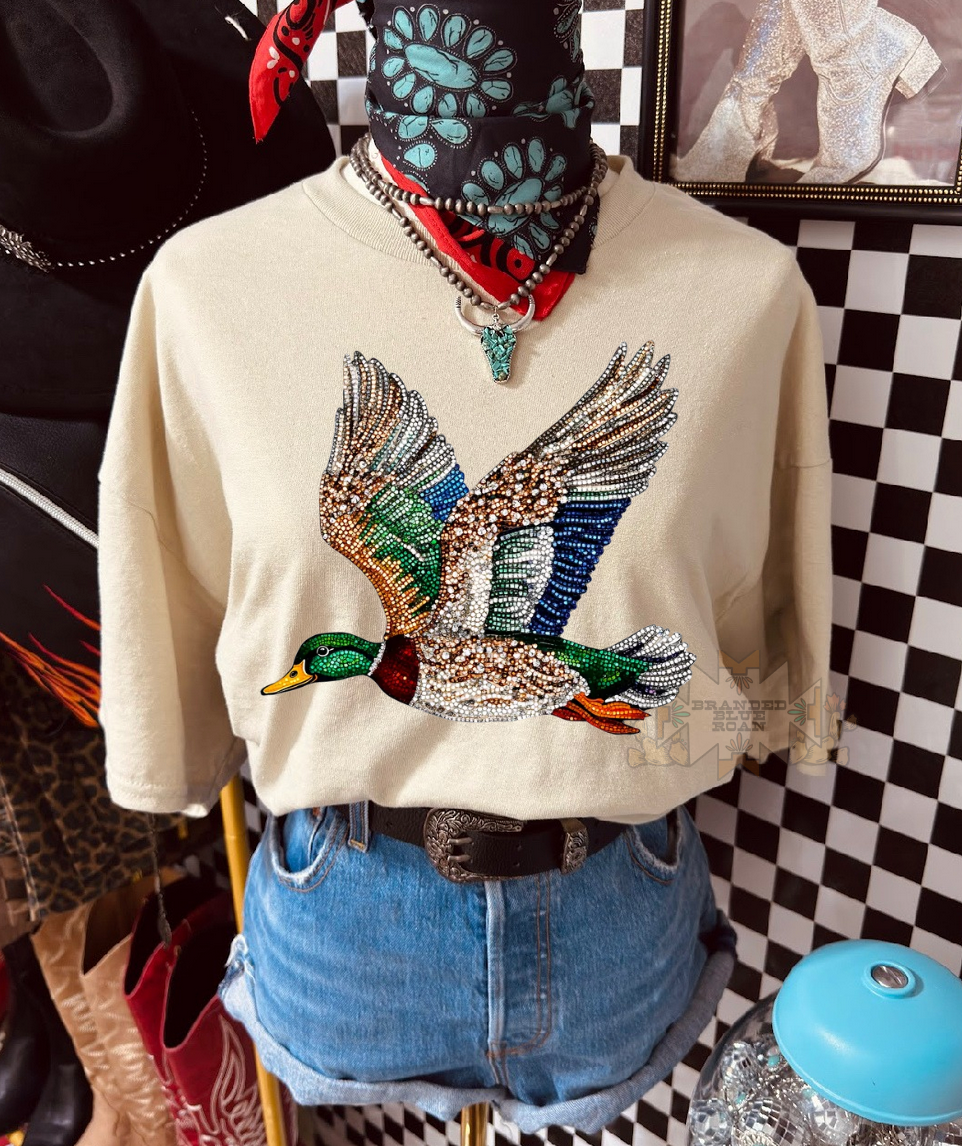 Rhinestone Mallard Graphic - Tan