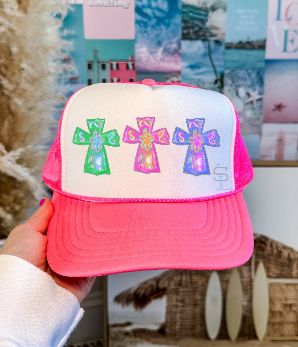 Colorful Crosses - Pink Trucker Hat